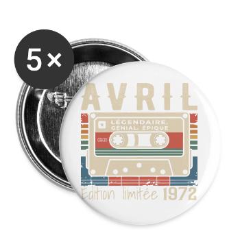 avril 1972 April 1972  - Lot de 5 grands badges (56 mm) - blanc - Devant