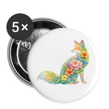 Fox Watercolor Silhouette Flowers - Buttons large 2.2''/56 mm (5-pack) - white - Front