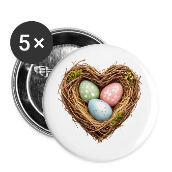 Heart-shaped Easter basket with eggs - Buttons large 2.2''/56 mm (5-pack) - white - Front