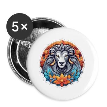 Colorful floral lion graphic print - Buttons large 2.2''/56 mm (5-pack) - white - Front