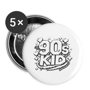 90er Kid Pixel Design - Buttons groß 56 mm (5er Pack) - Weiß - Vorne