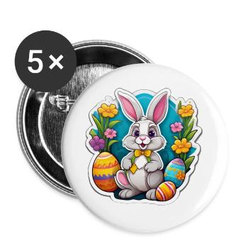 Pastel Easter Bunny and Flowering Eggs - Buttons large 2.2''/56 mm (5-pack) - white - Front