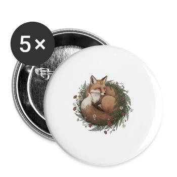 Schlafender Fuchs Kranz Süß - Buttons groß 56 mm (5er Pack) - Weiß - Vorne