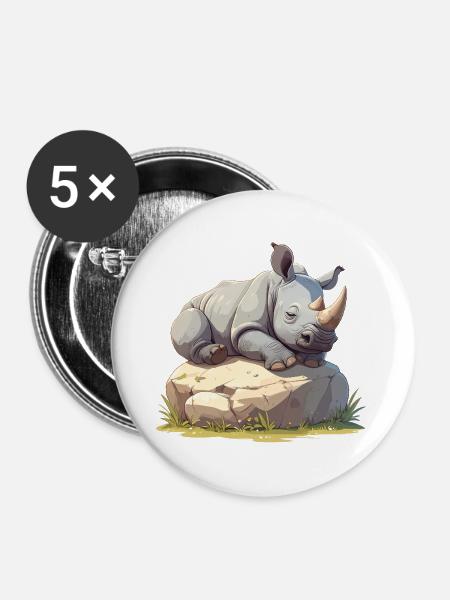 Schlafendes Nashorn - Buttons groß 56 mm (5er Pack) - Weiß