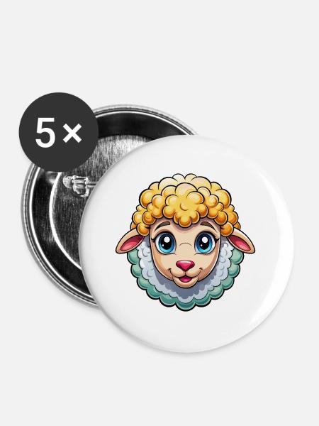 Süßes Schafsgesicht - Buttons groß 56 mm (5er Pack) - Weiß