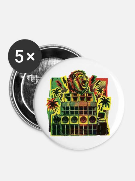 Jungle Dancehall Soundsystem - Buttons groß 56 mm (5er Pack) - Weiß