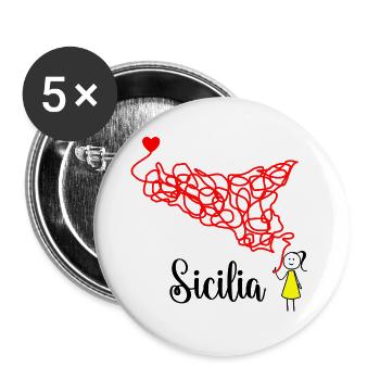 Sizilien  - Buttons groß 56 mm (5er Pack) - Weiß - Vorne