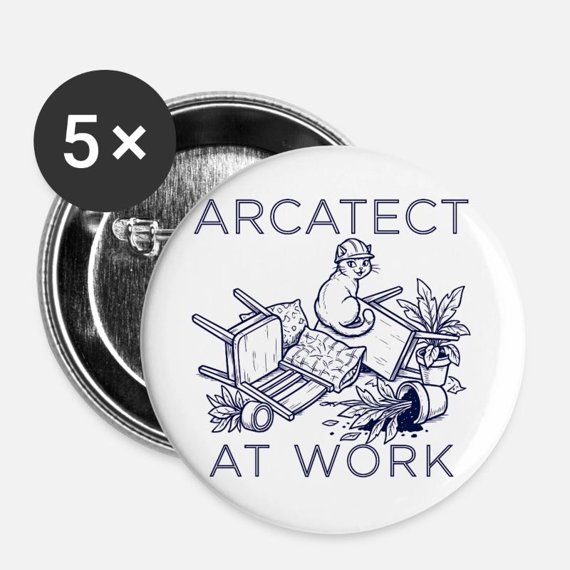 Worker's cat at work - Buttons large 2.2''/56 mm (5-pack) - white