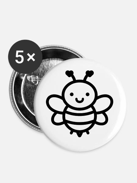 Biene - Buttons groß 56 mm (5er Pack) - Weiß