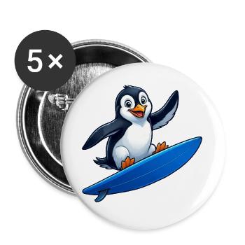 Mignon Pingouin Surfeur Surfant Eau d’Été - Lot de 5 grands badges (56 mm) - blanc - Devant