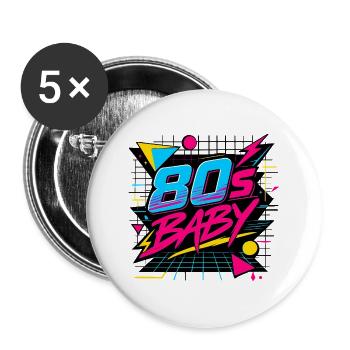 80s Baby Neon Retro - Buttons groß 56 mm (5er Pack) - Weiß - Vorne