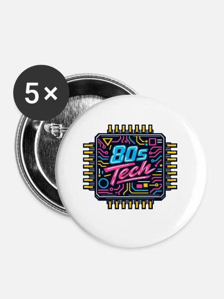 80er Tech Neon Chip - Buttons groß 56 mm (5er Pack) - Weiß