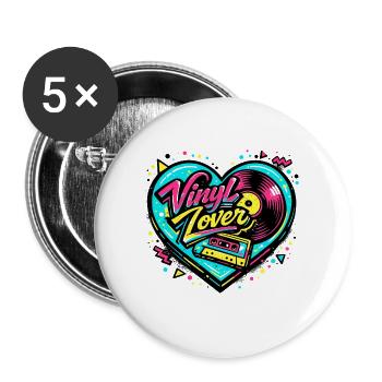 Vinyl Herz Neon - Buttons groß 56 mm (5er Pack) - Weiß - Vorne