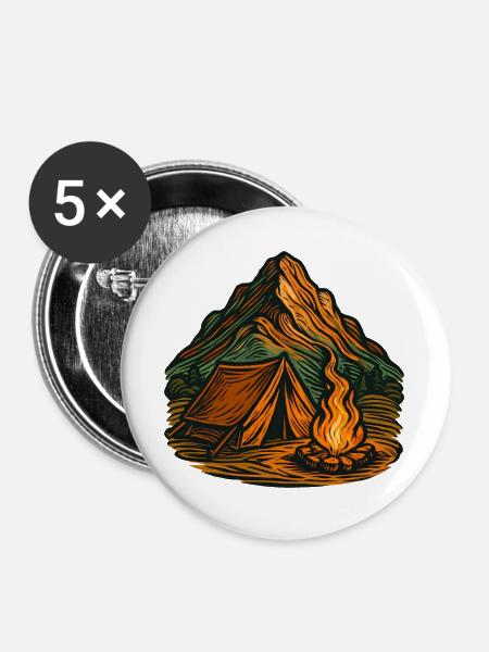 Bergcamping am Lagerfeuer - Buttons groß 56 mm (5er Pack) - Weiß