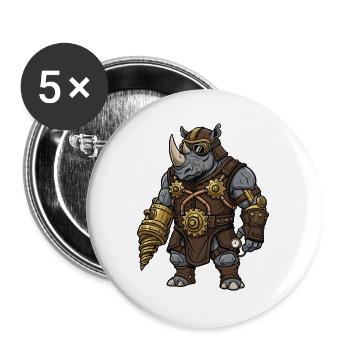 Rhinoceros Steampunk Bohrmechanik-Rüstung - Buttons groß 56 mm (5er Pack) - Weiß - Vorne