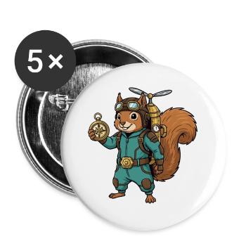 Squirrel Steampunk Aviator Jetpack-Kompass - Buttons groß 56 mm (5er Pack) - Weiß - Vorne