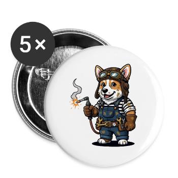 Corgi Schweißer Steampunk Industriemechaniker - Buttons groß 56 mm (5er Pack) - Weiß - Vorne