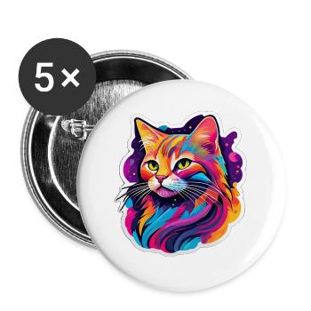 Rainbow Bright Cat - Buttons large 2.2''/56 mm (5-pack) - white - Front