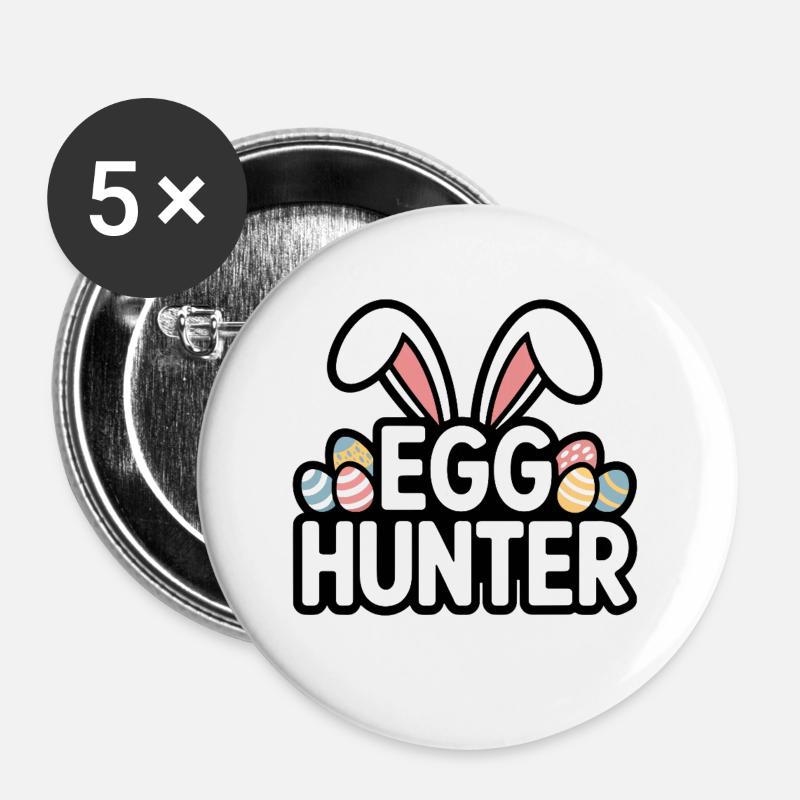 Egg Hunter Bunny – Conception de Pâques - Lot de 5 grands badges (56 mm) - blanc
