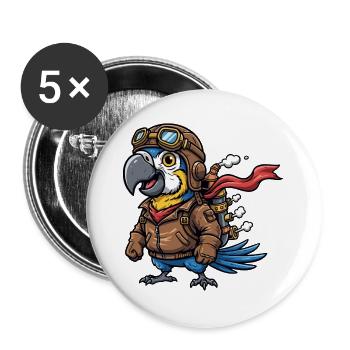 Parrot Aviator Steampunk Flugabenteuer - Buttons groß 56 mm (5er Pack) - Weiß - Vorne