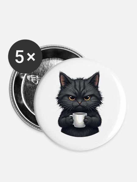 Schwarze Katzen-Geschenke - Buttons groß 56 mm (5er Pack) - Weiß