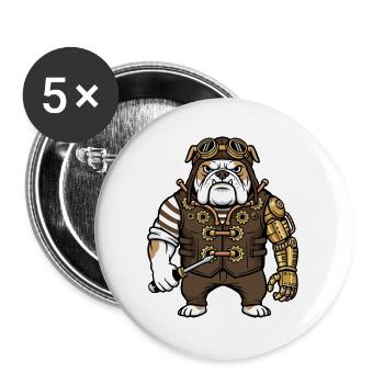 Steampunk Wächterhund Königlicher Mechanischer Arm - Buttons groß 56 mm (5er Pack) - Weiß - Vorne