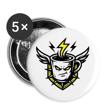 Kaffeetasse Gesicht Blitz Gelb Symbol - Buttons groß 56 mm (5er Pack) - Weiß - Vorne