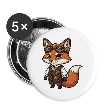 Fox Steampunk Vest Gears Cute Aviator - Buttons large 2.2''/56 mm (5-pack) - white - Front