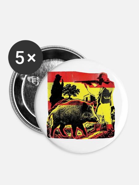 Jäger Spanien Flagge Spanisch Wildschwein - Buttons groß 56 mm (5er Pack) - Weiß