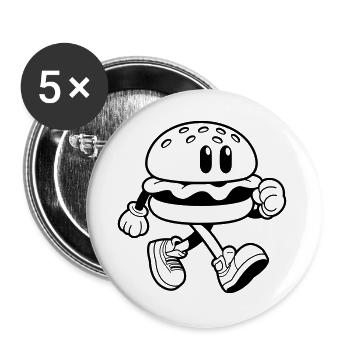 Funny burger running cartoon fast food - Buttons large 2.2''/56 mm (5-pack) - white - Front