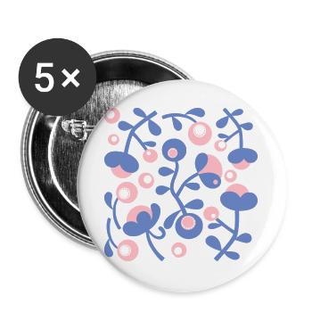 Abstrakte Pfingstrosen L Rose Blau Weiß - Buttons groß 56 mm (5er Pack) - Weiß - Vorne
