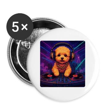 Maltipoo DJ: Cute Dog with Headphones & Neon - Buttons large 2.2''/56 mm (5-pack) - white - Front