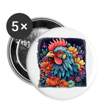Colorful Roosters - Roosters - Buttons large 2.2''/56 mm (5-pack) - white - Front