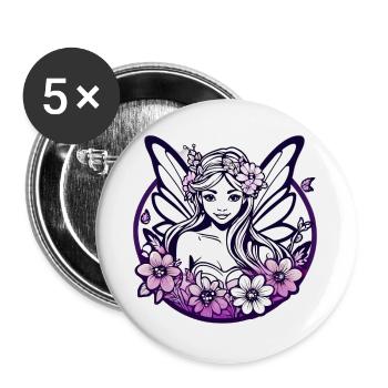 Purple floral fairy t-shirt fantasy chic art design - Buttons large 2.2''/56 mm (5-pack) - white - Front
