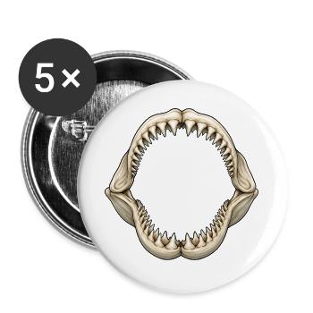 Hai Gebiss Motiv Ozean Tauchen Meeresleben - Buttons groß 56 mm (5er Pack) - Weiß - Vorne