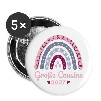 Große Cousine 2027 Boho Regenbogen pastell - Buttons groß 56 mm (5er Pack) - Weiß - Vorne