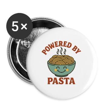 Powered By Pasta – Funny Noodle Lover Shirt - Buttons large 2.2''/56 mm (5-pack) - white - Front