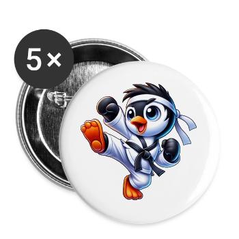 Süßer Pinguin Karate Kick Martial Arts - Buttons groß 56 mm (5er Pack) - Weiß - Vorne