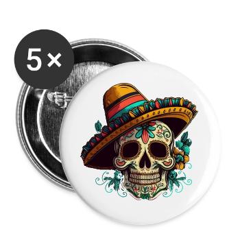 Zuckerschädelblume Dia de Los Muertos - Buttons groß 56 mm (5er Pack) - Weiß - Vorne