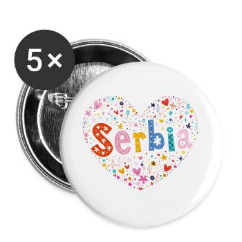 Cœur de Serbie - Lot de 5 grands badges (56 mm) - blanc - Devant
