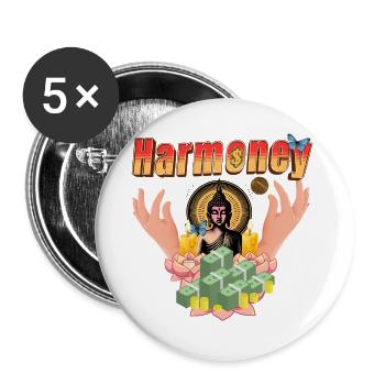 Harmoney Bouddha Chance - Série Paix et Amour - Lot de 5 grands badges (56 mm) - blanc - Devant