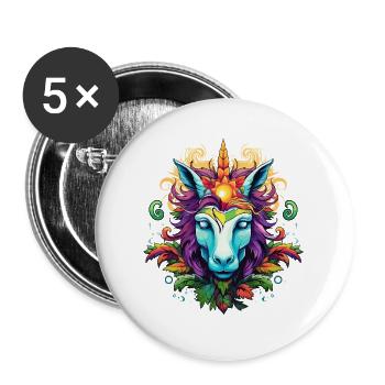Portrait coloré de licorne avec couronne de feuilles - Lot de 5 grands badges (56 mm) - blanc - Devant