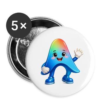 Niedlicher Regenbogen-Maskottchen-Aufkleber Antigravitation - Buttons groß 56 mm (5er Pack) - Weiß - Vorne
