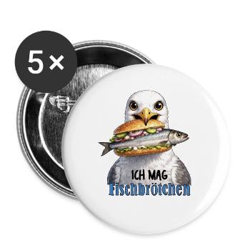 Ich mag Fischbrötchen - Buttons groß 56 mm (5er Pack) - Weiß - Vorne