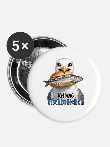 Ich mag Fischbrötchen - Buttons groß 56 mm (5er Pack) - Weiß