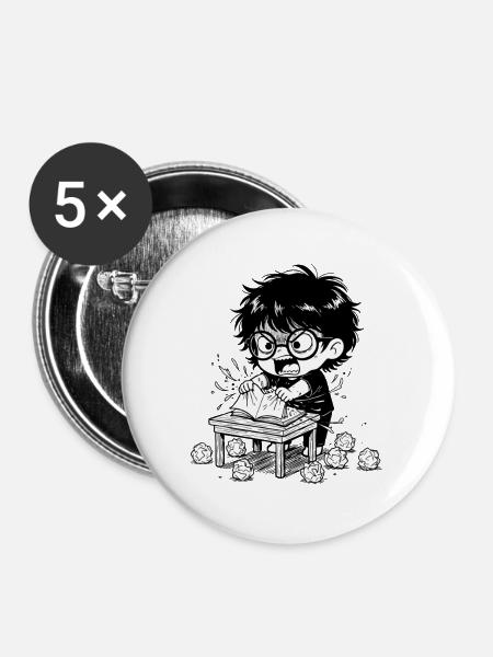 Child Anger Zerrissen Buchstudien - Buttons groß 56 mm (5er Pack) - Weiß