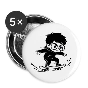 Kids Skateboard Hoodie Black White - Buttons large 2.2''/56 mm (5-pack) - white - Front