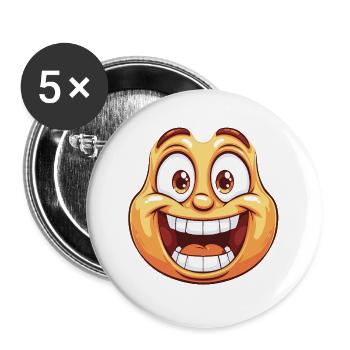 Happy Laughing cartoon face in orange tones - Buttons large 2.2''/56 mm (5-pack) - white - Front