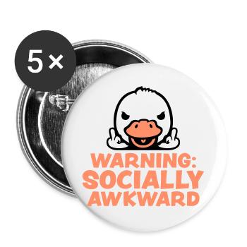 Warning Socially Awkward Ente Mittelfinger Vogel - Buttons groß 56 mm (5er Pack) - Weiß - Vorne