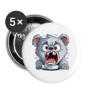 Angry Cartoon Bear - Buttons large 2.2''/56 mm (5-pack) - white - Front